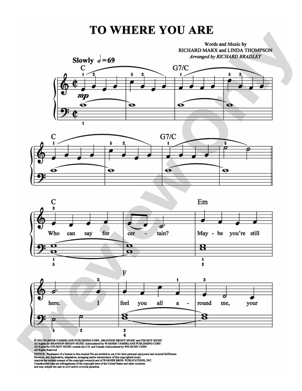 To Where You Are - Arr. Richard Bradley (DSM-PS-0005106) - Easy Piano (Digital Download)