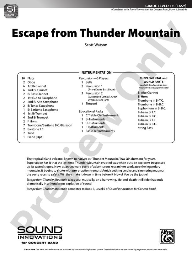 Escape from Thunder Mountain - Concert Band Conductor Score & Parts (Digital Download)