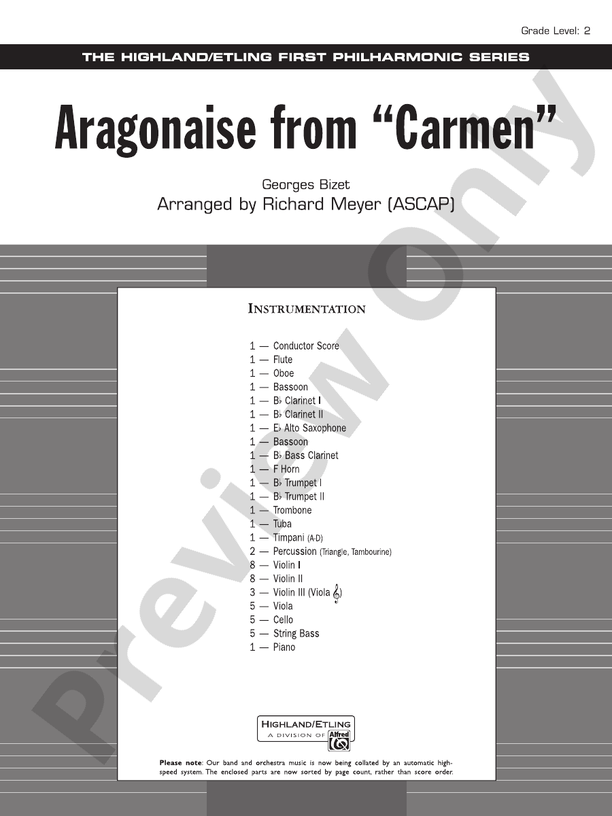 Aragonaise from Carmen – Ful Orchestra Conductor Score & Parts (Digital Download)