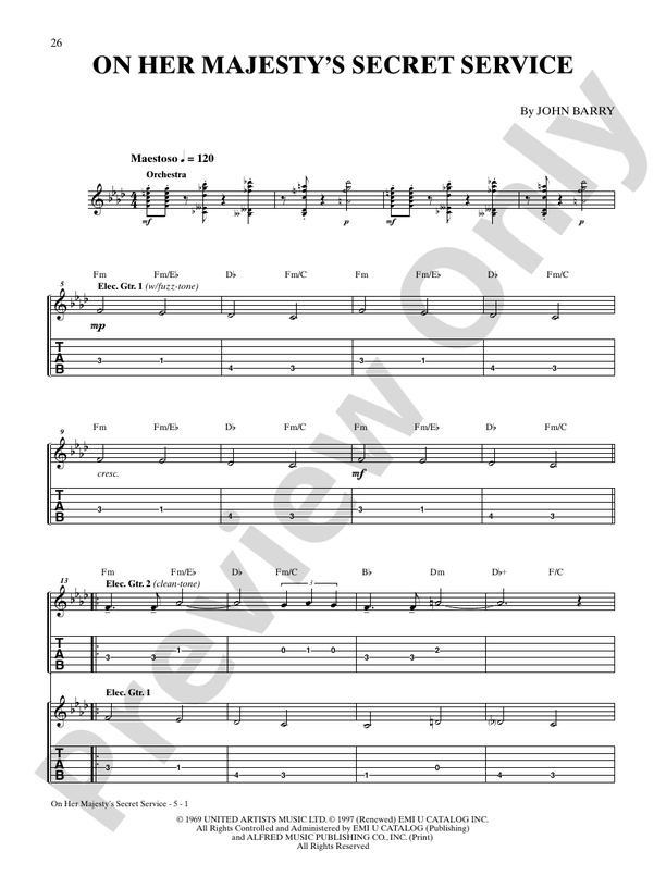 On Her Majesty's Secret Service (from "On Her Majesty's Secret Service") - Guitar TAB (Digital Download)