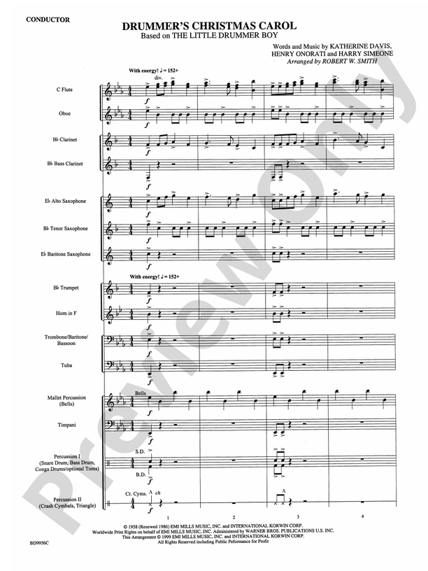 Drummer's Christmas Carol - Concert Band Conductor Score & Parts (Digital Download)