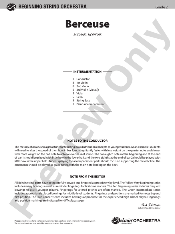 Berceuse – String Orchestra Conductor Score & Parts (Digital Download)