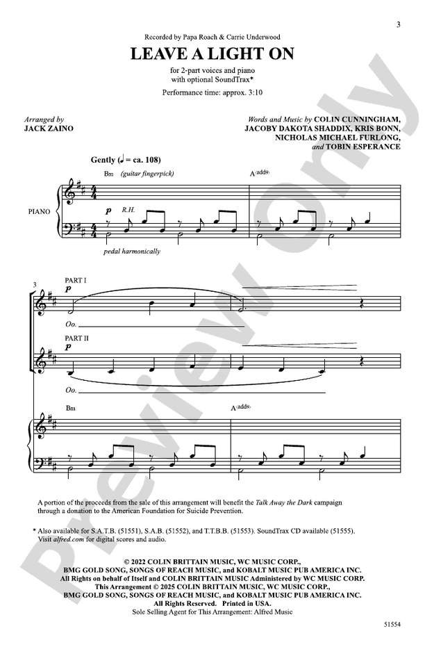 Leave a Light On - 2 Part Treble Choral Octavo (Digital Download)