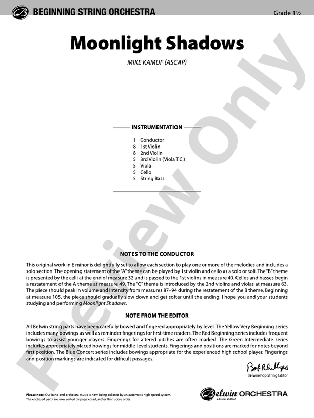Moonlight Shadows – String Orchestra Conductor Score & Parts (Digital Download)