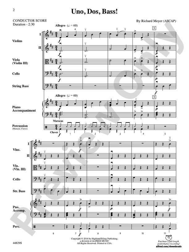 Uno, Dos, Bass! - String Orchestra Conductor Score & Parts (Digital Download)