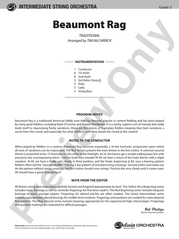 Beaumont Rag – String Orchestra Conductor Score & Parts (Digital Download)