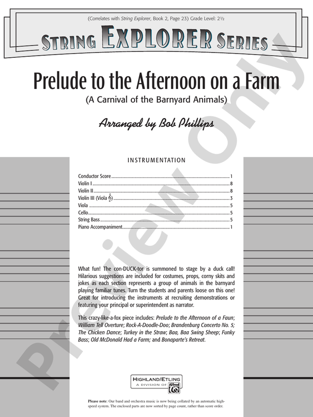 Prelude to the Afternoon on a Farm – String Orchestra Conductor Score & Parts (Digital Download)