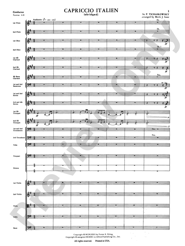 Capriccio Italienne – Full Orchestra Conductor Score & Parts (Digital Download)