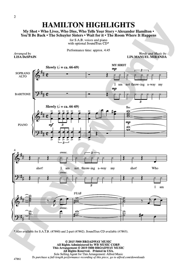 Hamilton Highlights – SAB Choral Octavo (Digital Download)