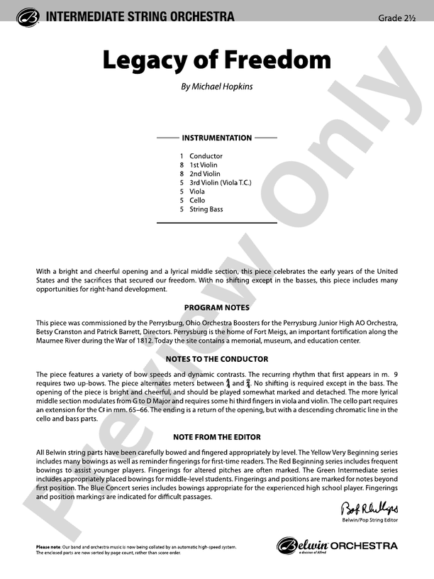 Legacy of Freedom - String Orchestra Conductor Score & Parts (Digital Download)