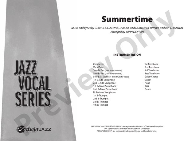 Summertime (Arr. John Denton) - Jazz Ensemble Conductor Score & Parts(Digital Download)