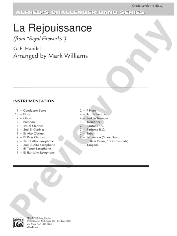 La Rejouissance from Royal Fireworks Music - Concert Band Conductor Score & Parts (Digital Download)