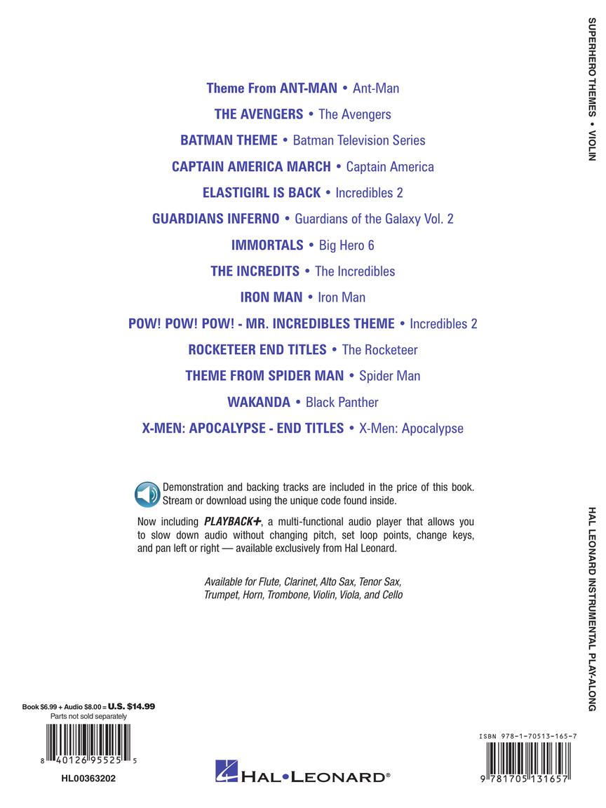 Superhero Themes Instrumental Playalong - Violin/Audio Access Online Hal Leonard 363202