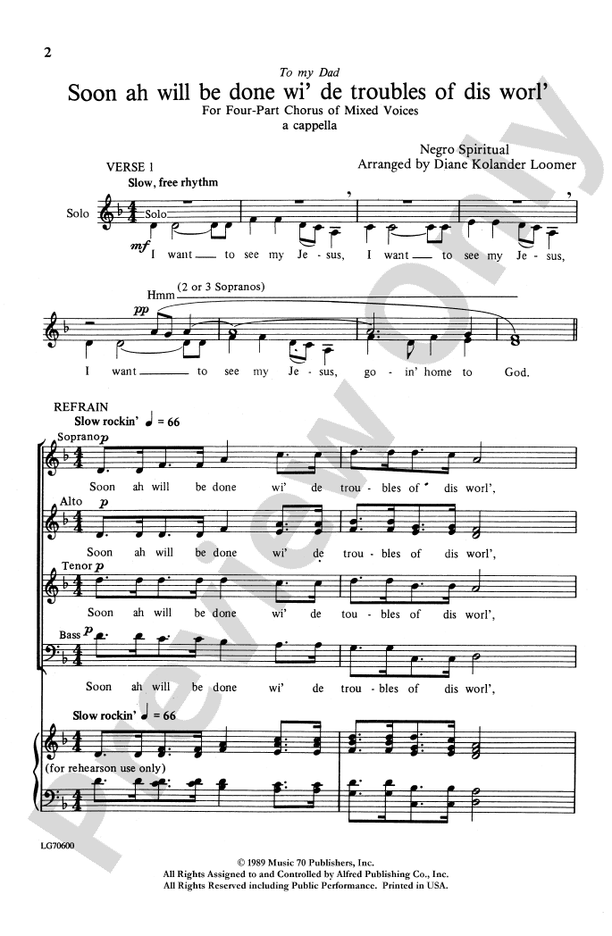 Soon Ah Will Be Done Wi' de Troubles of Dis Worl' - SATB Choral Octavo (Digital Download)