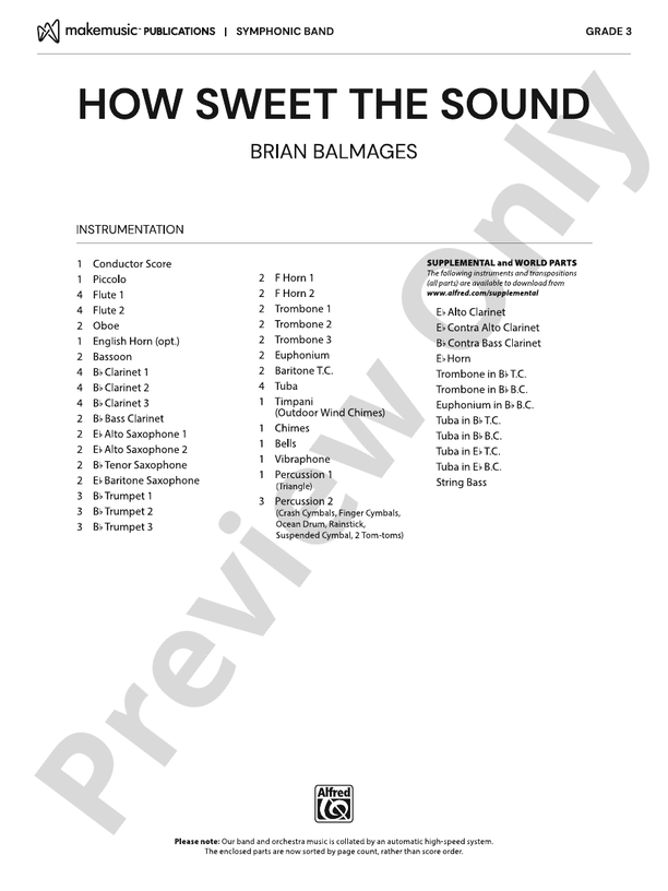 How Sweet the Sound – Concert Band Conductor Score & Parts (Digital Download)
