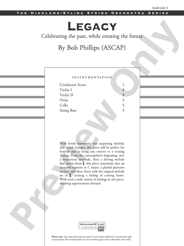 Legacy - String Orchestra Conductor Score & Parts (Digital Download)