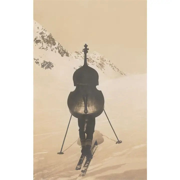 Greeting Card Cellist on Skis
