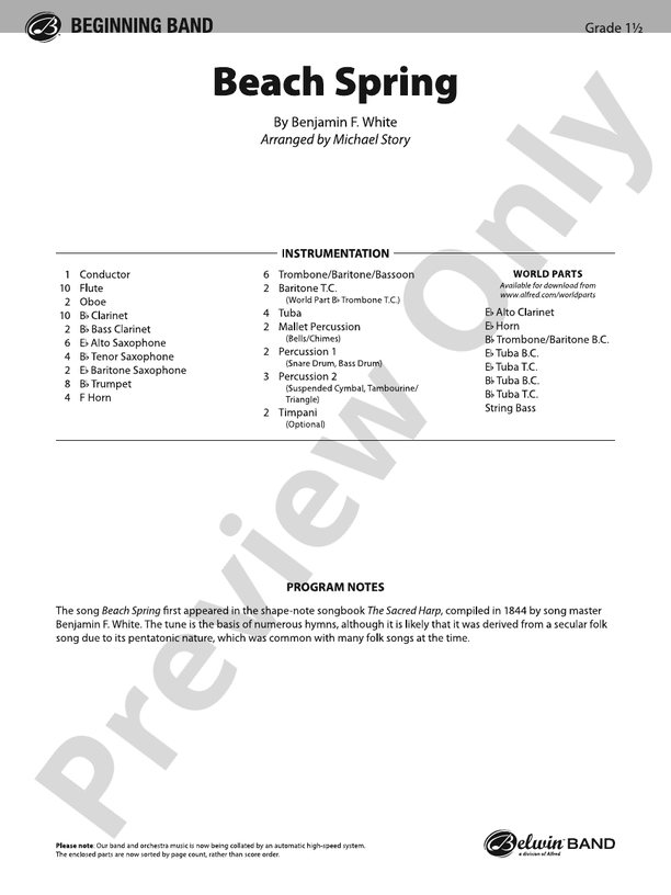 Beach Spring – Concert Band Conductor Score & Parts (Digital Download)