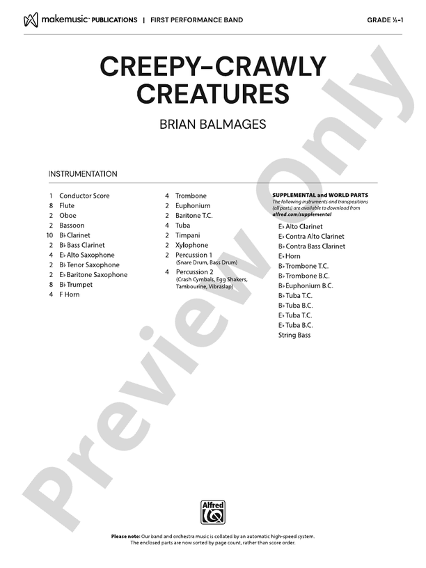Creepy-Crawly Creatures - Concert Band Conductor Score & Parts(Digital Download)