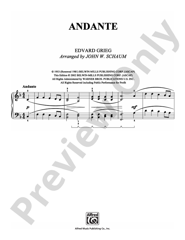 Grieg - Andante - Piano (Digital Download)