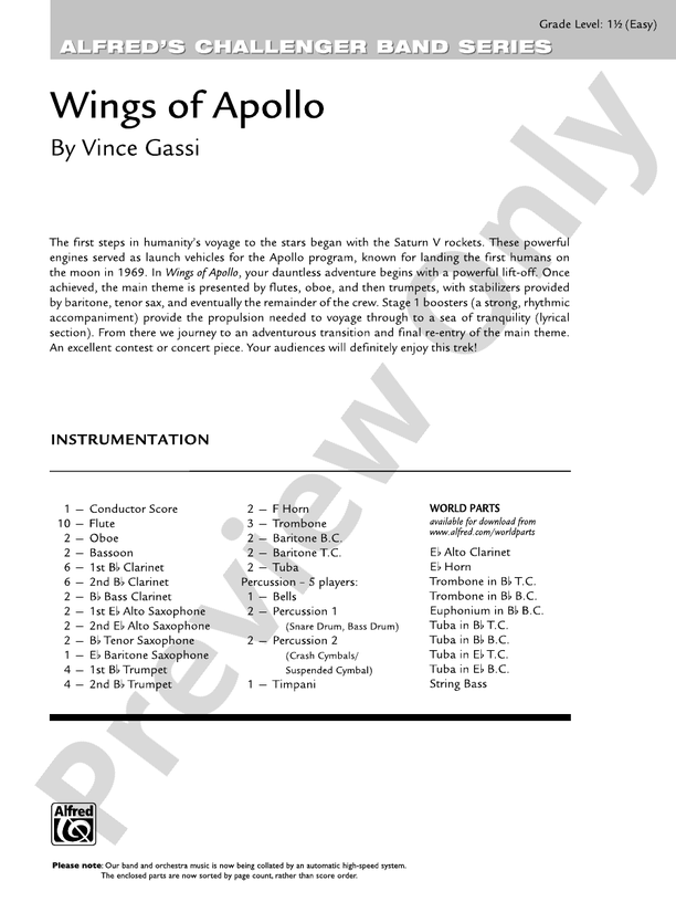 Wings of Apollo - Concert Band Conductor Score & Parts (Digital Download)