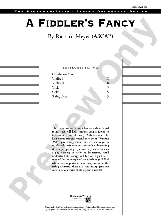 A Fiddler's Fancy – String Orchestra Conductor Score & Parts (Digital Download)