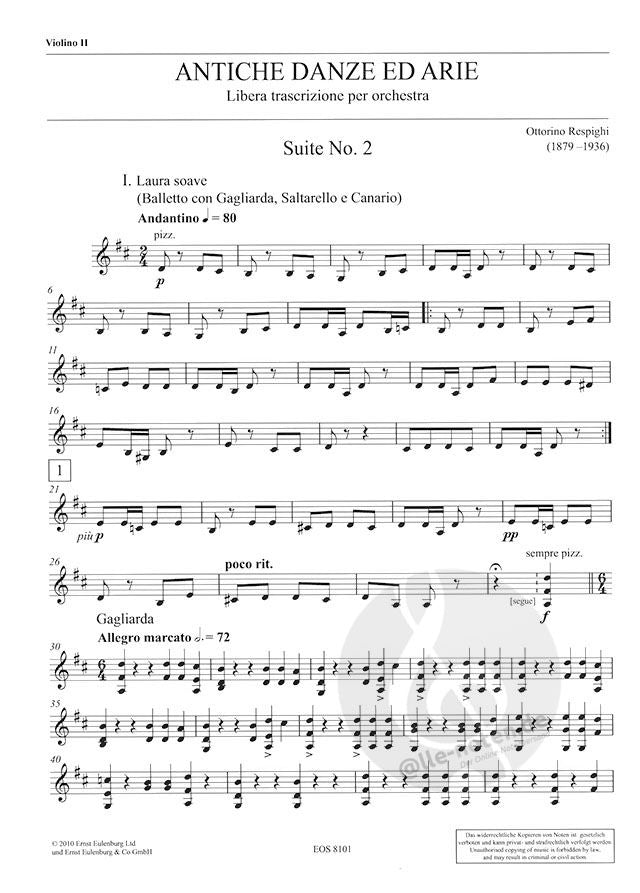 ANCIENT AIRS AND DANCES SUITE NO 2 - VIOLIN 2 PART - RESPIGHI - ORCHESTRA - EULENBURG