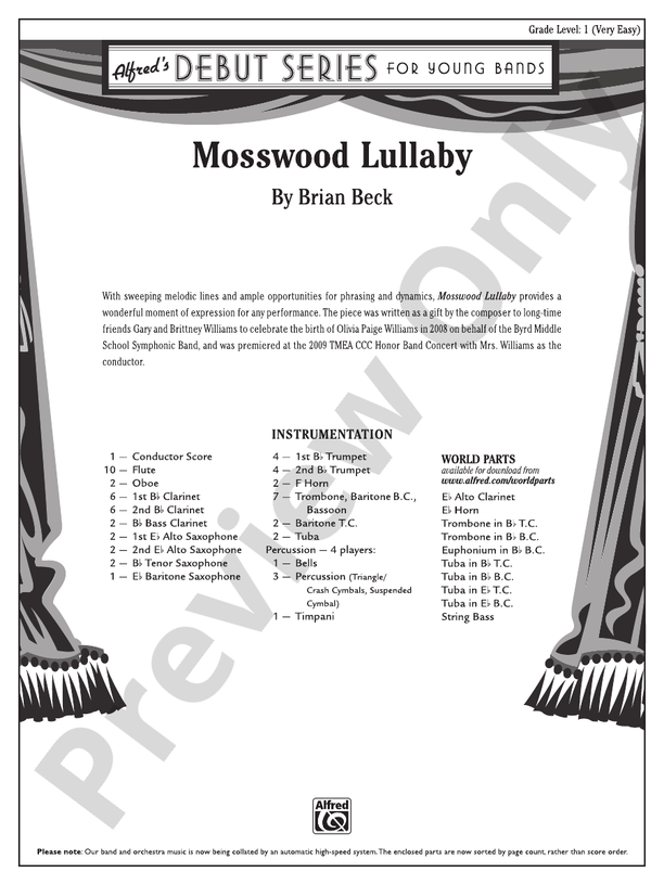 Mosswood Lullaby - Concert Band Conductor Score & Parts (Digital Download)