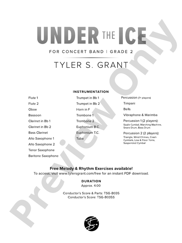Under the Ice – Concert Band Conductor Score & Parts (Digital Download)