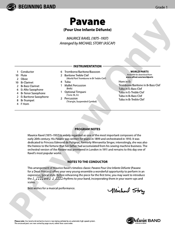 Pavane - Concert Band Conductor Score & Parts (Digital Download)