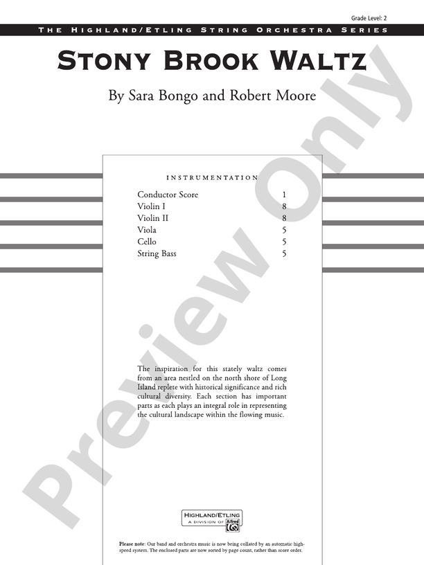 Stony Brook Waltz – String Orchestra Conductor Score & Parts (Digital Download)