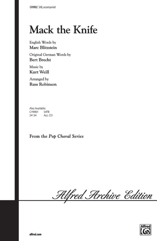 Mack the Knife - Arr. Russell L. Robinson – SAB Choral Octavo (Digital Download)