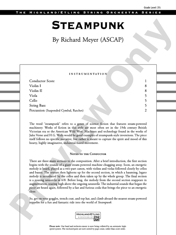 Steampunk – String Orchestra Conductor Score & Parts (Digital Download)