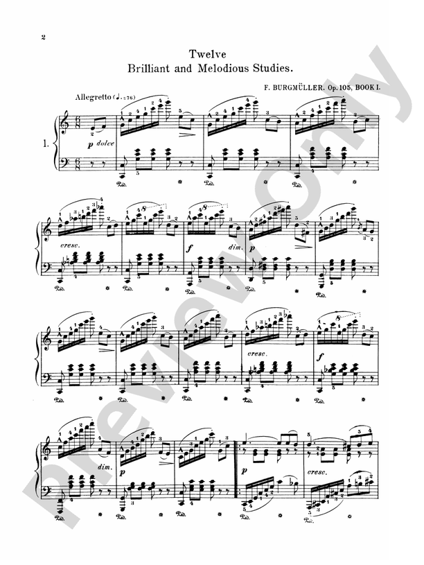 Burgmuller - Twelve Brilliant and Melodious Studies, Op. 105 - Piano Solo (Digital Download)