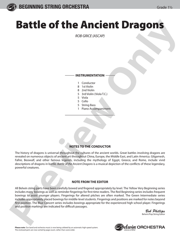 Battle of the Ancient Dragons – String Orchestra Conductor Score & Parts (Digital Download)