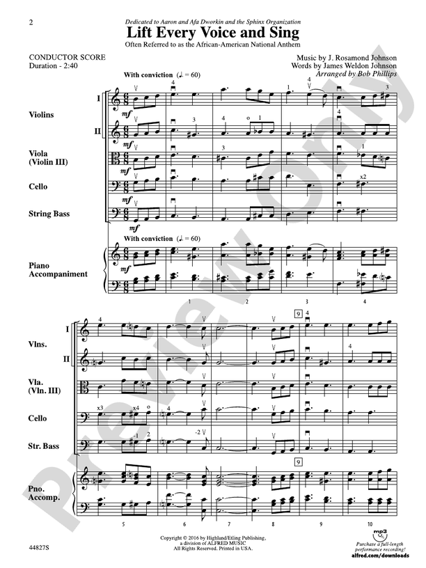 Lift Every Voice and Sing - String Orchestra Conductor Score & Parts (Digital Download)