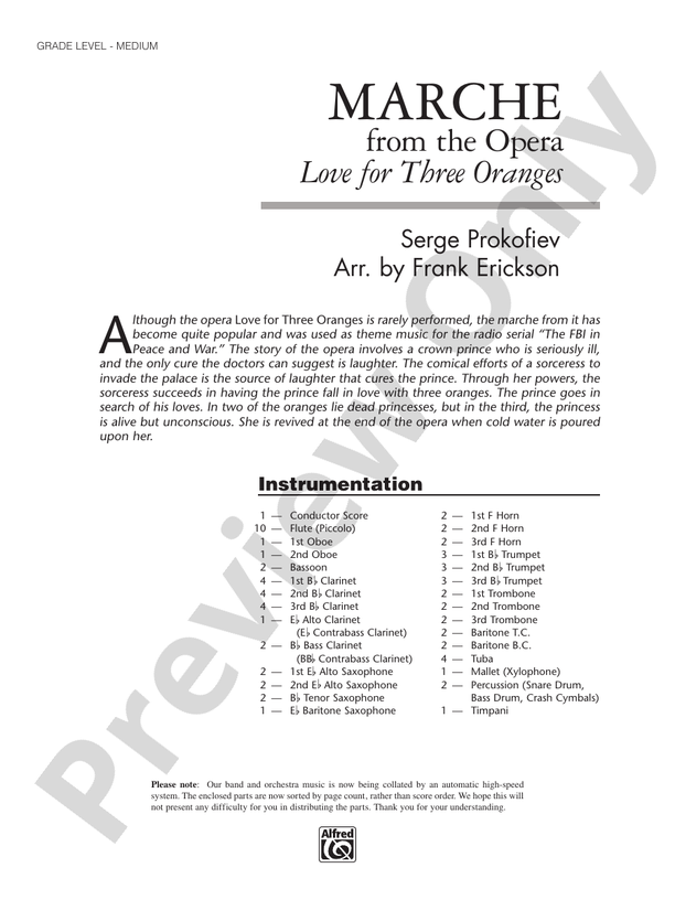March from the Opera Love for 3 Oranges - Concert Band Conductor Score & Parts (Digital Download)