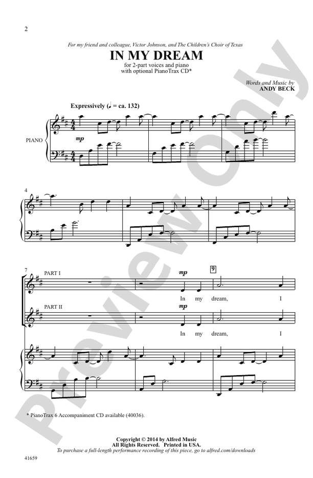 In My Dreams - Arr. Andy Beck – 2-Part Choral Octavo (Digital Download)