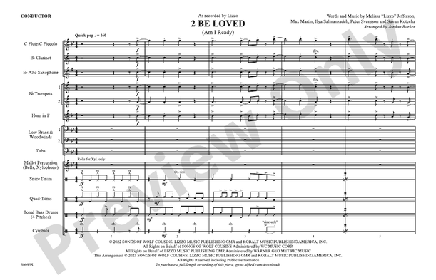 2 Be Loved – Marching Band Conductor Score & Parts (Digital Download)