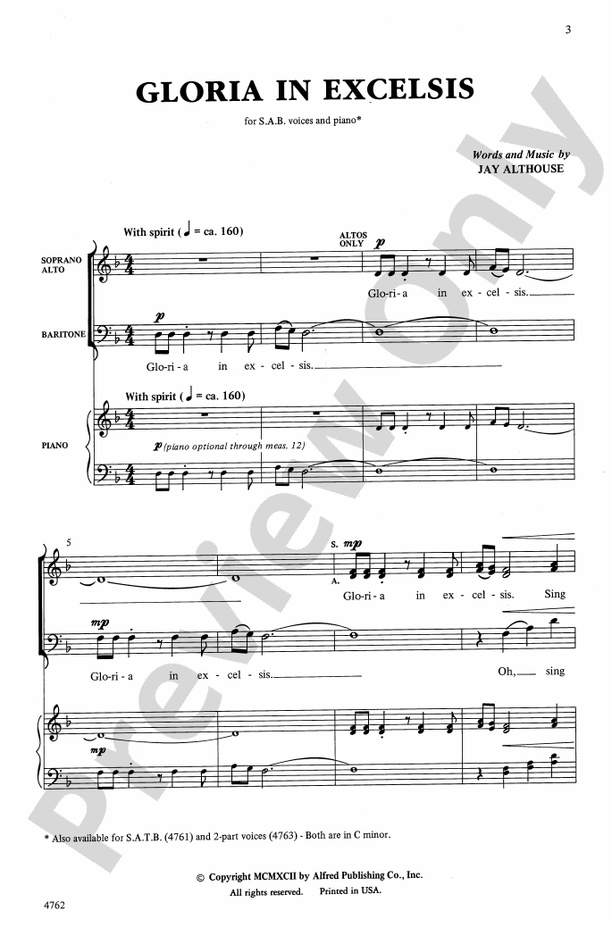 Gloria In Excelsis – SAB Choral Octavo (Digital Download)