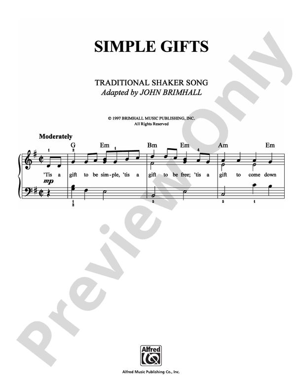 Simple Gifts - Arr. John Brimhall - Easy Piano (Digital Download)