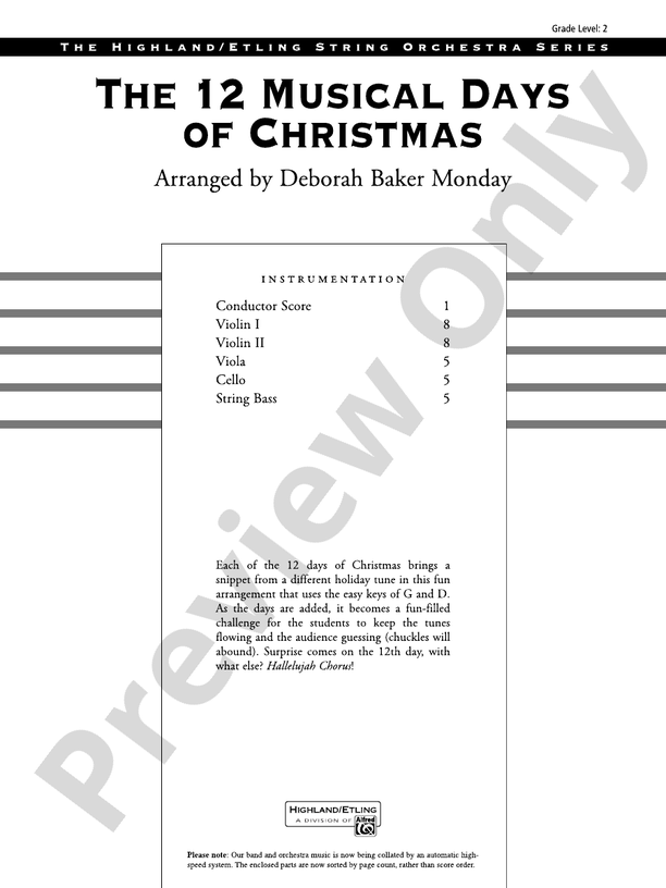 The 12 Musical Days of Christmas – String Orchestra Conductor Score & Parts (Digital Download)