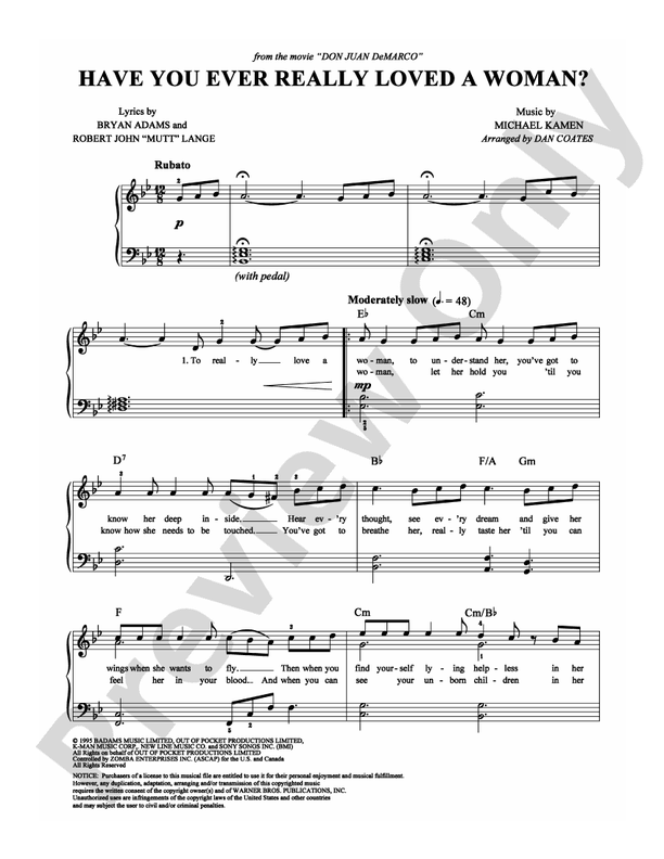 Have You Ever Really Loved A Woman? - Arr. Dan Coates - Easy Piano (Digital Download)
