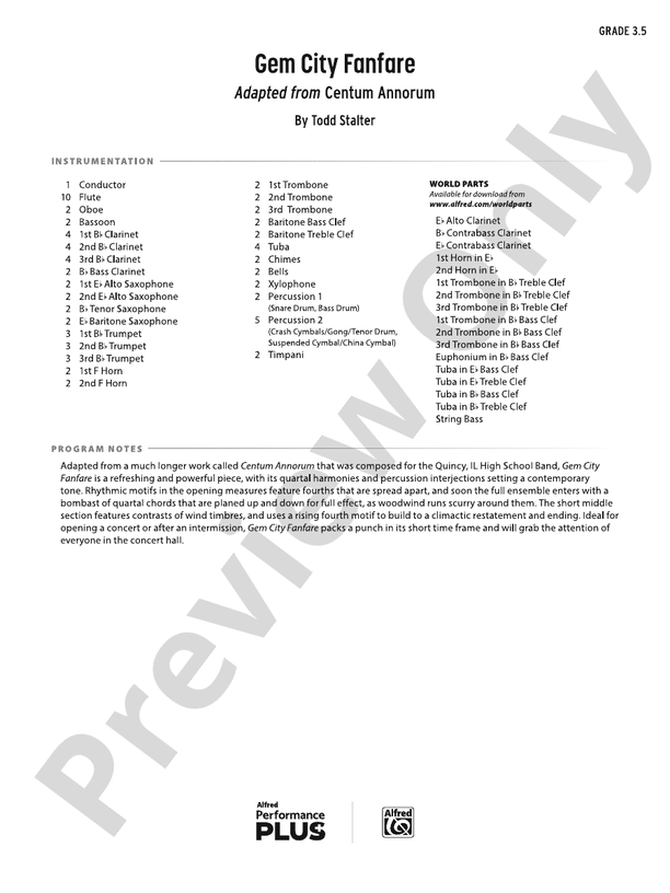 Gem City Fanfare - Concert Band Conductor Score & Parts (Digital Download)