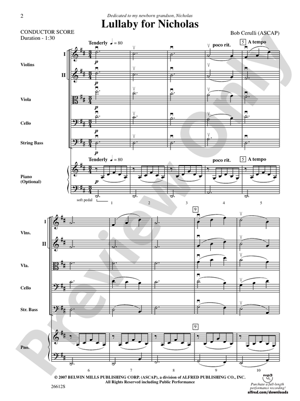 Lullaby for Nicholas – String Orchestra Conductor Score & Parts (Digital Download)