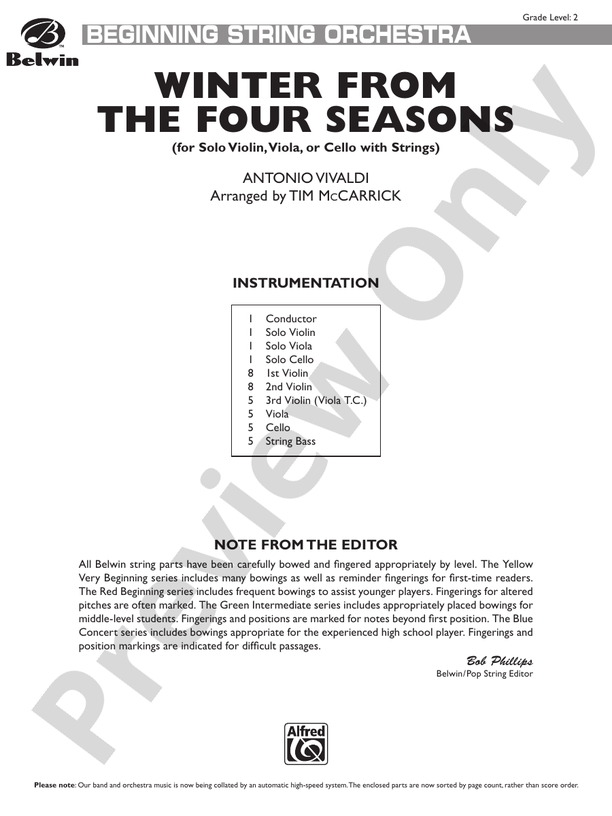 Winter from The Four Seasons – String Orchestra Conductor Score & Parts (Digital Download)