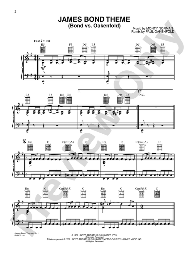 James Bond Theme (Bond vs. Oakenfold) (from Die Another Day) - Piano (Digital Download)