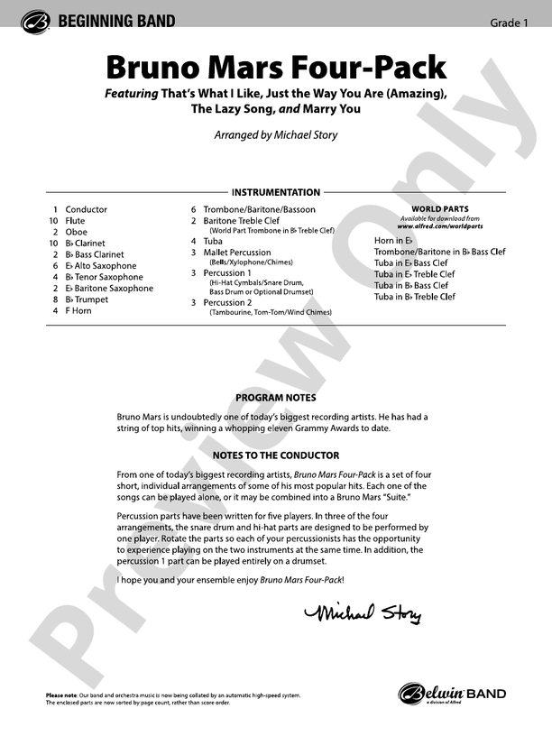 Bruno Mars Four-Pack - Concert Band Conductor Score & Parts (Digital Download)