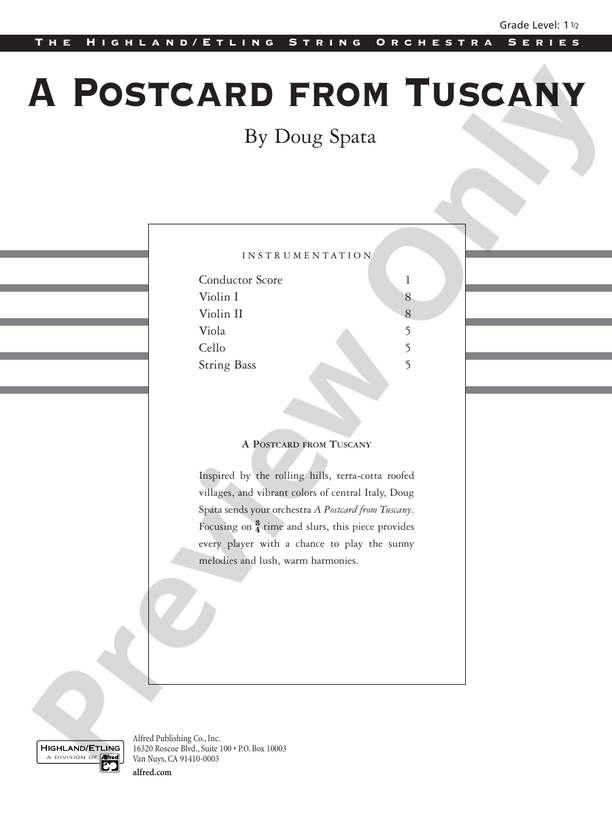 A Postcard from Tuscany – String Orchestra Conductor Score & Parts (Digital Download)