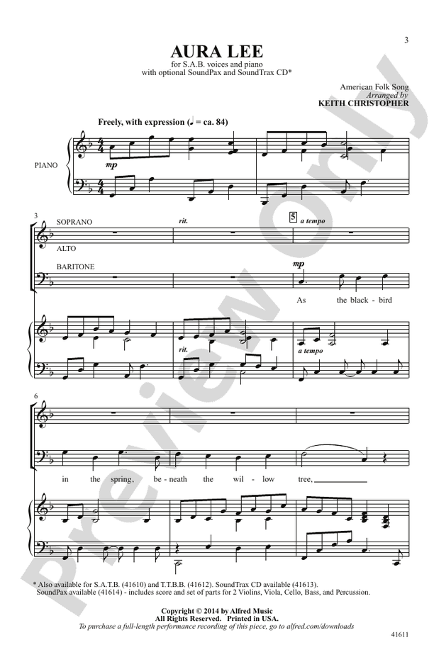 Aura Lee – SAB Choral Octavo (Digital Download)